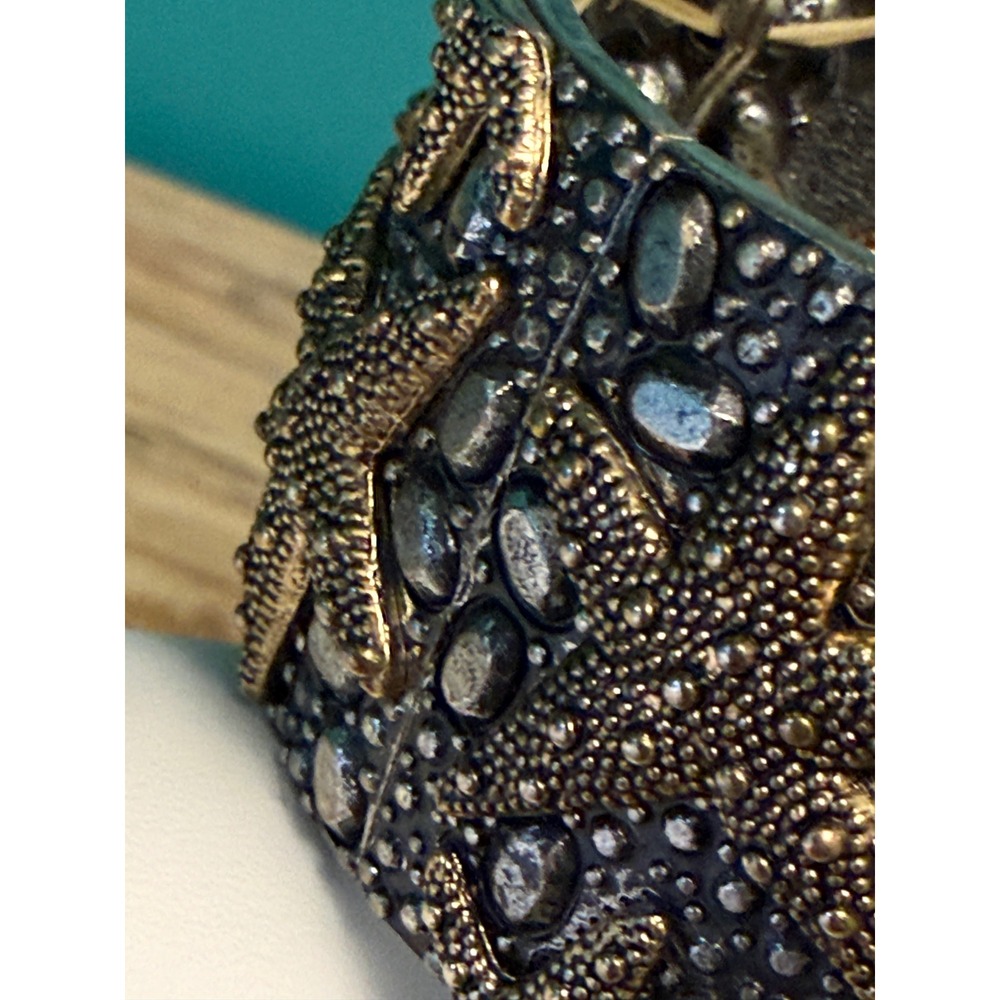 Wide Starfish Stretch Bracelet Coastal Beach Pewter Brass Statement Mermaidcore - Picture 9 of 10